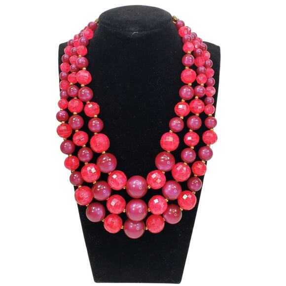 Pakula Chunky Pink Bead Necklace 17” Vtg Triple Strand - Picture 1 of 8
